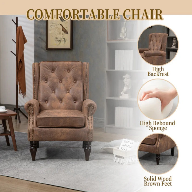 Modern Coffee Wood Frame Armchair with Sturdy Wood Legs and Microsuede Upholstery for Living Room-海智集-Default-