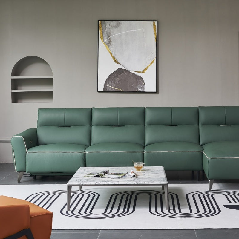 Peacock green sofa, bedroom and living room, leather comfort, Italian style, soft and modern-海智集-