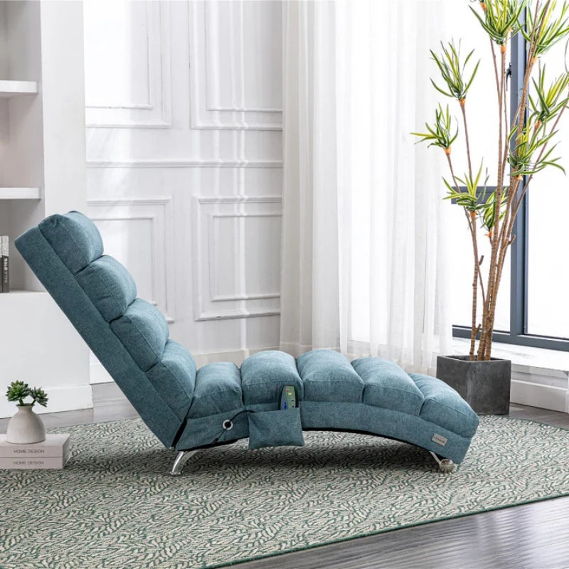 Ergonomic Linen Massage Chaise Lounge with Remote Control, 5 Modes, Blue, 21.65 x 58.27 x 34.25 inches-海智集-Default-