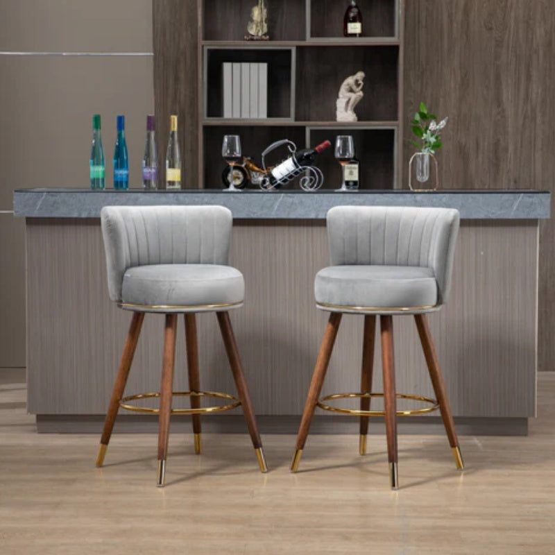 COOLMORE Counter Height Bar Stools Set of 2 for Kitchen Counter Solid Wood Legs with a fixed height of 360 degrees-海智集-Default-