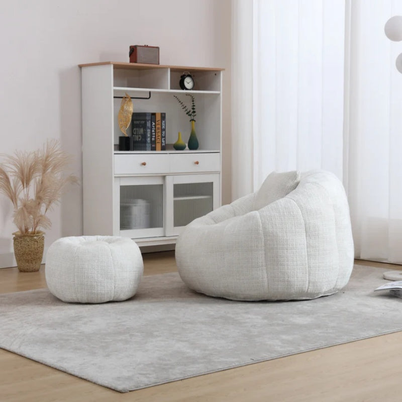 COOLMORE Modern Extra Large Round Bean Bag Chair with Footrest for Living Room, Chenille Fabric Lazy Sofa with Pillow for Adults, Teenagers,Child, Suitable for Bedroom, Dormitory, Study Room-海智集-Default-