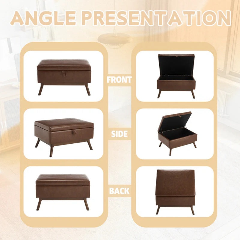 Mid-century modern square coffee table storage bench, assembled, suitable for living room, entryway and family room, used as a coffee table, stirrups, shoe bench-海智集-Default-