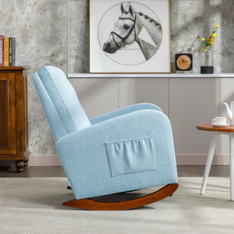 High Back Rocking Chair Nursery Chair .Comfortable Rocker Fabric Padded Seat .Modern High Back Armchair-海智集-Default-