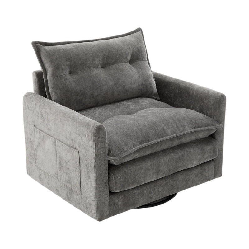 UNITED WE WIN Swivel Barrel Chair - Mid Century Modern Chair, Thick Padded Arm Chair with Solid Metal Base, Comfortable Single Sofa Chair, Swivel Accent Chair for Living Room Bedroom-海智集-Default-
