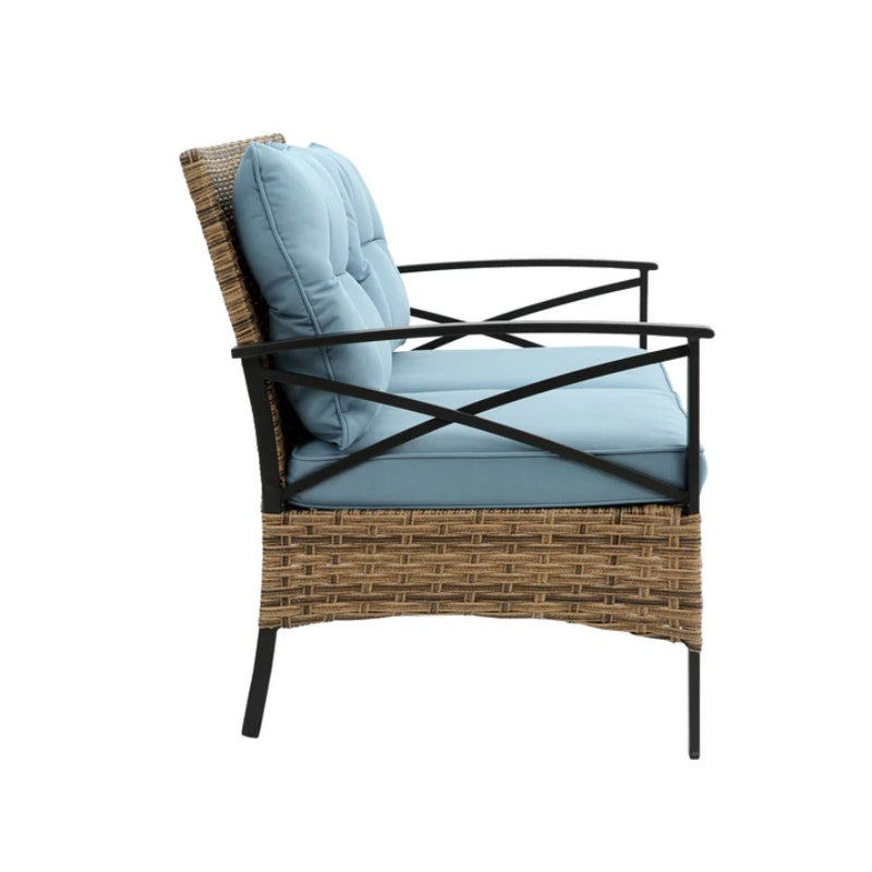 Patio 4 piece sectional low dining conversation sofa set- KD rattan wicker outdoor garden furniture corner sofa set with cushion.-海智集-Default-