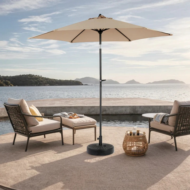 9FT Outdoor Patio Umbrella Outdoor Table Umbrella with Push Button Tilt and Crank, Market Umbrella 6 Sturdy Ribs , Deck, Backyard, Pool (Base Not Included) - ( khaki )-海智集-Default-