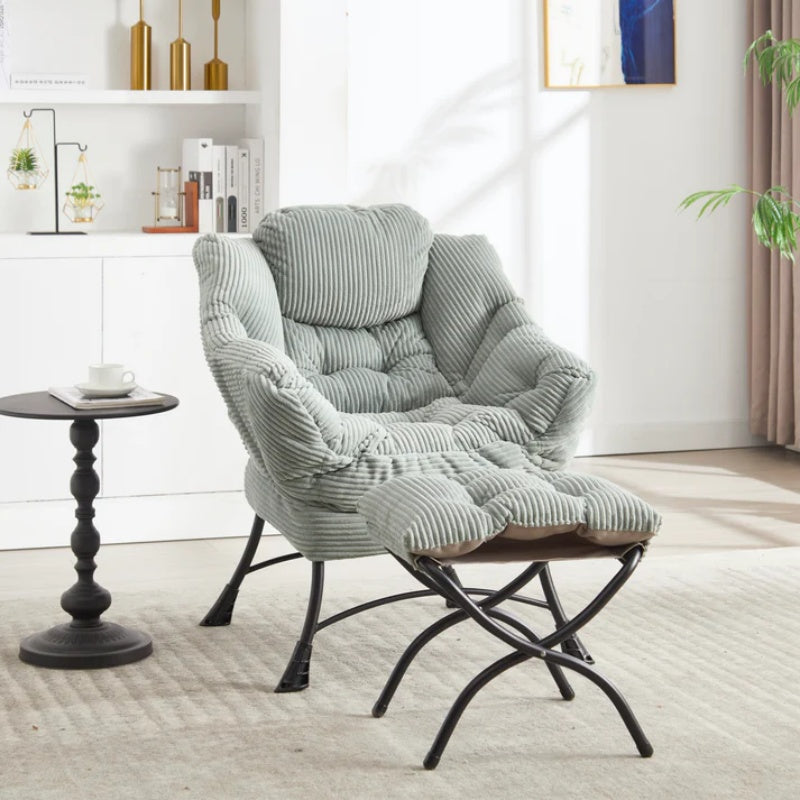 Lazy Chair with Ottoman, Modern Lounge Accent Chair with Armrests and a Side Pocket, Leisure Upholstered Sofa Chair Reading Chair with Footrest for Small Space, Corner Chair-Light green-海智集-Default-