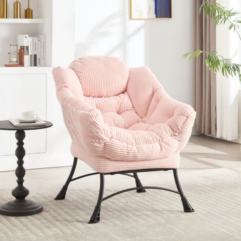 Lazy Chair with Ottoman, Modern Lounge Accent Chair with Armrests and a Side Pocket, Leisure Upholstered Sofa Chair Reading Chair with Footrest for Small Space, Corner Chair-Pink-海智集-Default-