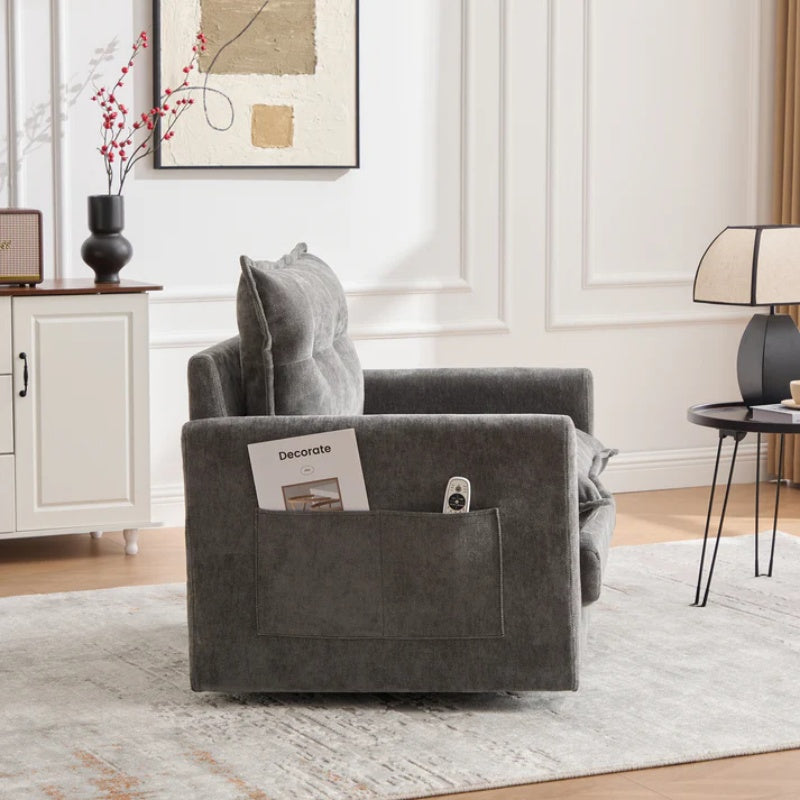 UNITED WE WIN Swivel Barrel Chair - Mid Century Modern Chair, Thick Padded Arm Chair with Solid Metal Base, Comfortable Single Sofa Chair, Swivel Accent Chair for Living Room Bedroom-海智集-Default-