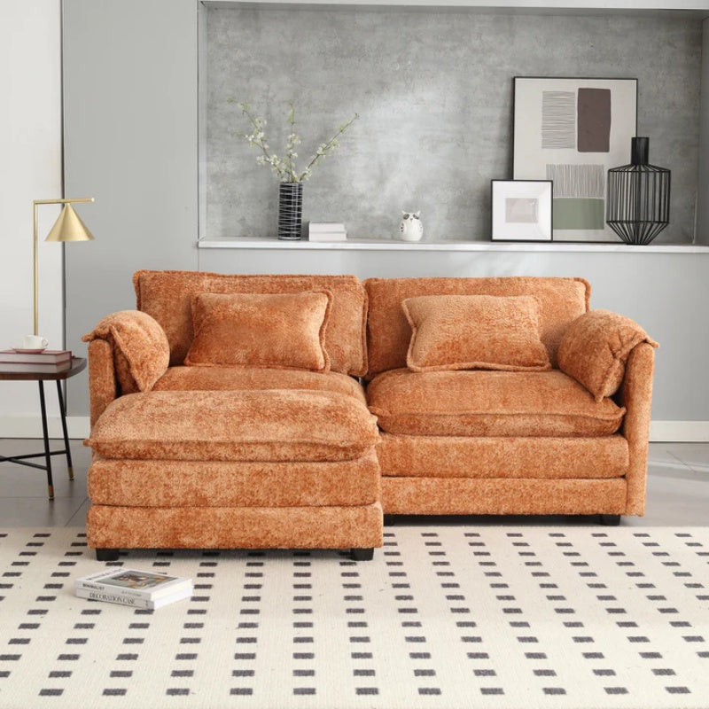 UNITED WE WIN Chenille fabric, solid construction, the overall structure of the sofa is stable, detachable armrests, two foot stools and two-seat sofa with side pockets-海智集-Default-