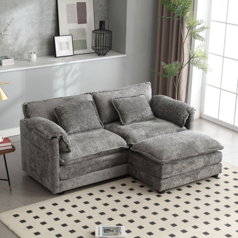 UNITED WE WIN Chenille fabric, removable armrests with side pockets, high density sponge filling, oversized double sofa with footstool-海智集-Default-