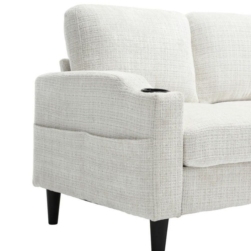 UNITED WE WIN Sofa for three, solid wood frame, Chenille fabric, side pocket, with two cup holders, footstool with storagestorage sofa /Living room sofa cozy sectional sofa-海智集-Default-
