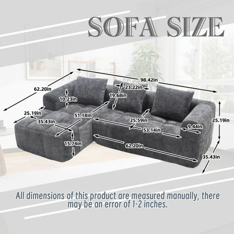 UNITED WE WIN 98.42-inch modular sectional sofa, modern modular L-shaped sofa with chaise longue, equipped with small side pockets and free of compression during installation.-海智集-Default-