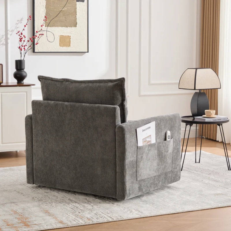 UNITED WE WIN Swivel Barrel Chair - Mid Century Modern Chair, Thick Padded Arm Chair with Solid Metal Base, Comfortable Single Sofa Chair, Swivel Accent Chair for Living Room Bedroom-海智集-Default-