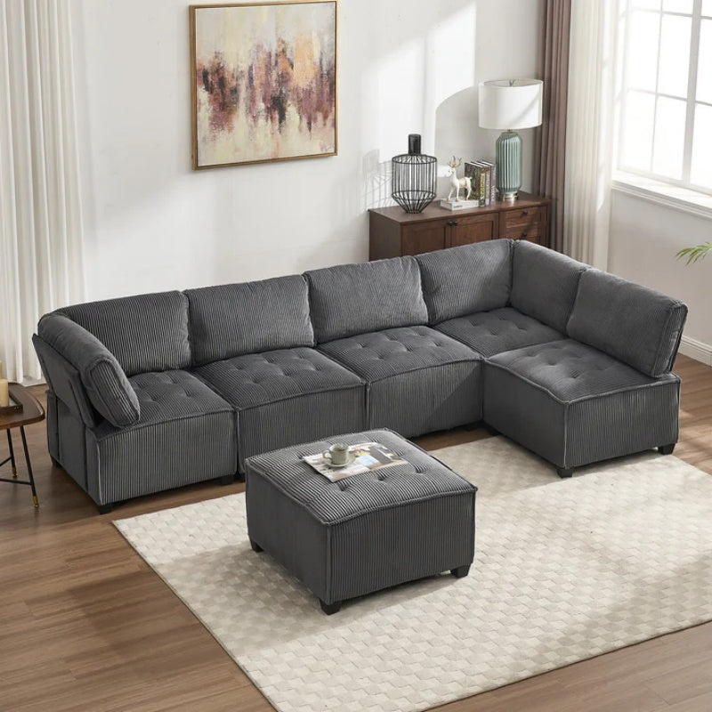 UNITED WE WIN Modular Sectional Sofa U Shaped Modular Couch with Reversible Chaise Modular Sofa Sectional Couch,6- Seat Convertible Sofa,Fit for Living Room-海智集-Default-