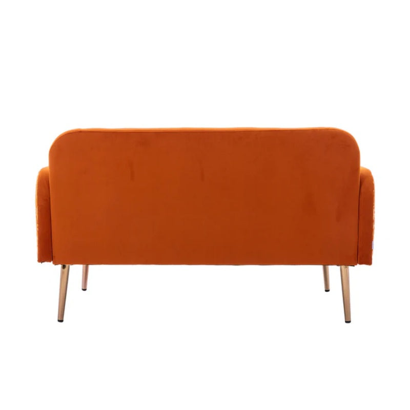 COOLMORE Modern Velvet Loveseat Sofa , Comfy Upholstered 2-Seater Sofa with Gold Metal Legs, Small Loveseat Accent Couch for Living Bedroom Leisure Areas (Orange Velvet)-海智集-Default-