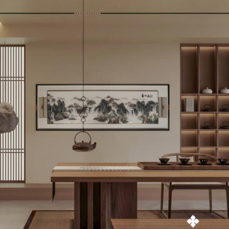 New Chinese Style Wall Art - Hand-Painted Ink Landscape Canvas Painting with Wood Frame, Oriental Home Decor for Living Room & Bedroom-海智集-