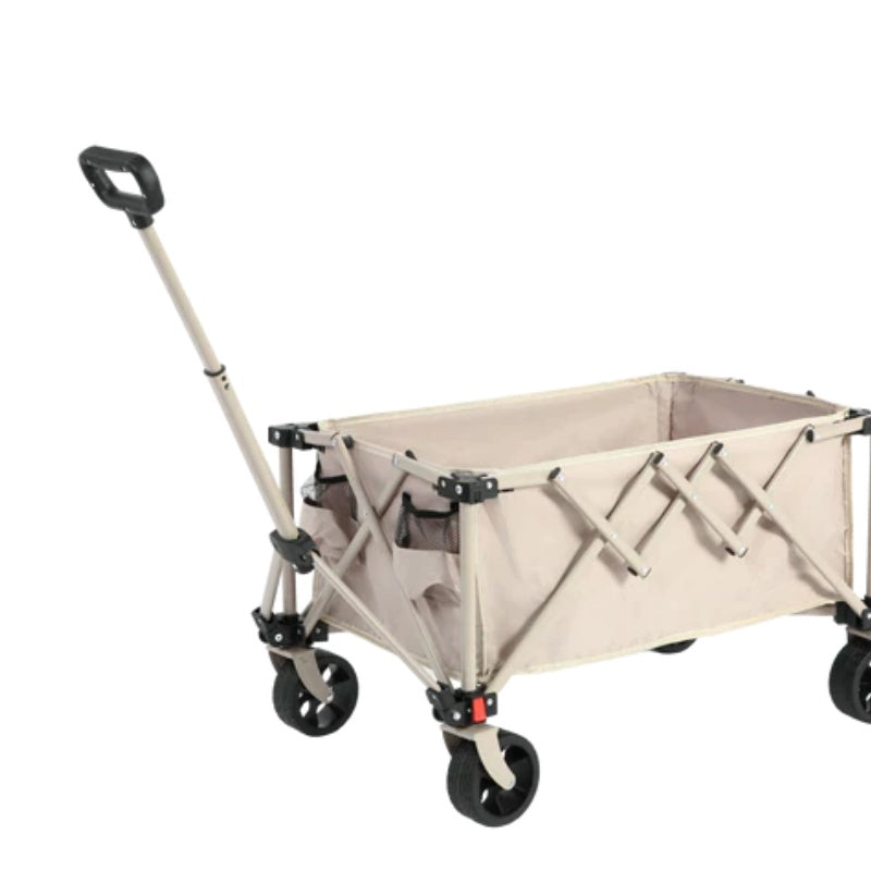 Folding Wagon Carts,Folding Wagon Cart with All Terrain Wheels,Heavy Duty Garden Carts with Adjustable Handle,Outdoor Utility Wagon for Camping Shopping Sports Fishing Beige-海智集-Default-