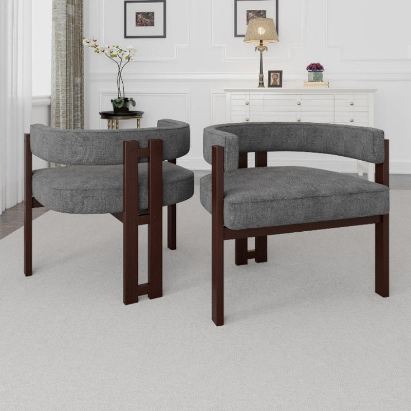 Modern Accent Chair Teddy Upholstered Armchair with Open Back 3 Legs Barrel Dining Chair Comfy Side Chair Set of 2 Gray-海智集-Default-