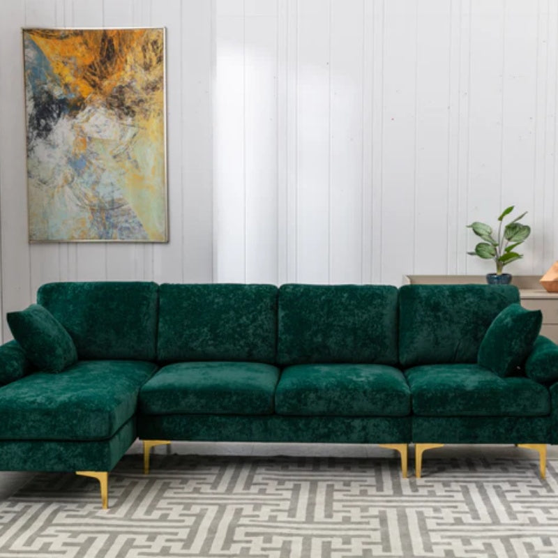 COOLMORE U-shape sectional sofa with Ottoman , Reversible Sofa Couch for Living Room,Spacious Furniture,Durable Couch Removable and machine washable cover (Emerald Velvet)-海智集-Default-