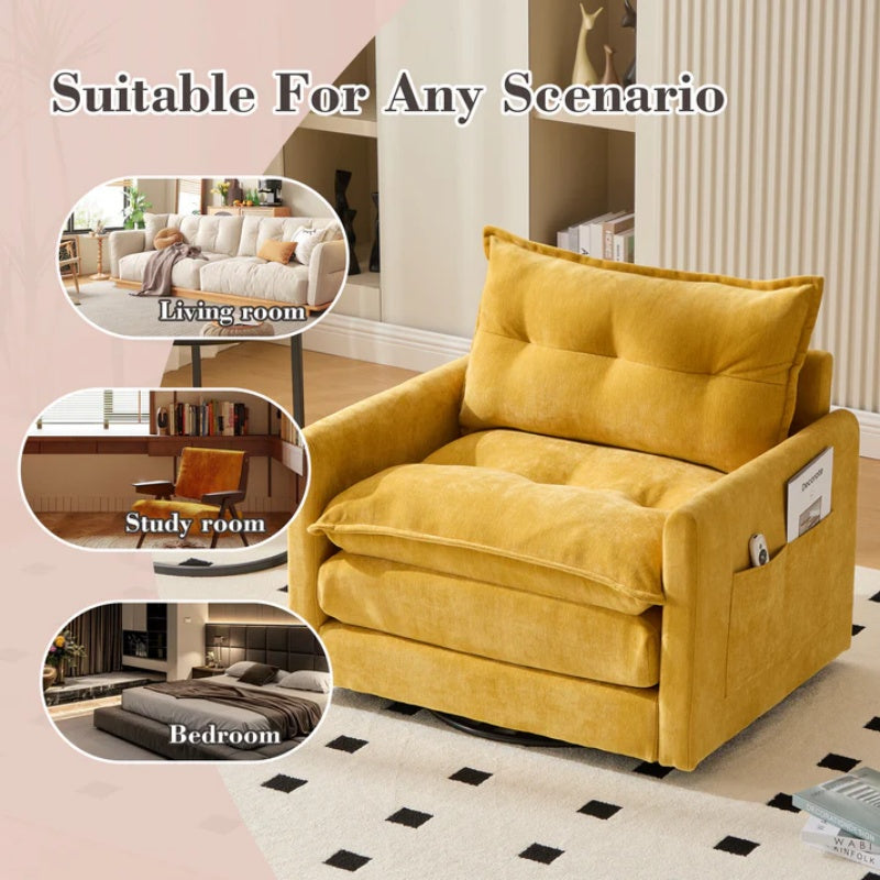 UNITED WE WIN Swivel Barrel Chair - Mid Century Modern Chair, Thick Padded Arm Chair with Solid Metal Base, Comfortable Single Sofa Chair, Swivel Accent Chair for Living Room Bedroom-海智集-Default-
