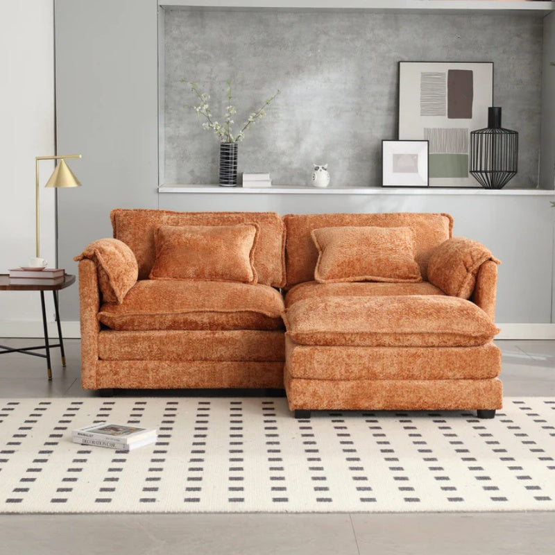 UNITED WE WIN Chenille fabric, solid construction, the overall structure of the sofa is stable, detachable armrests, two foot stools and two-seat sofa with side pockets-海智集-Default-