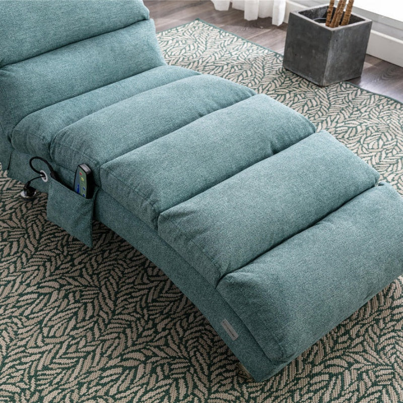 Ergonomic Electric Massage Chaise Lounge with Remote Control, Teal Linen Upholstery, 5 Modes for Relaxation-海智集-Default-