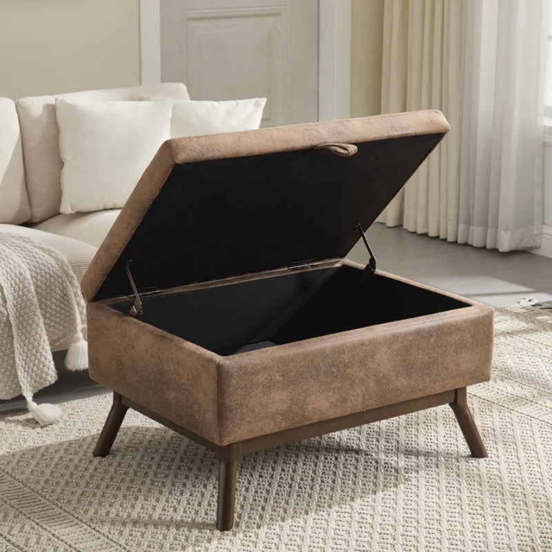 Mid-century modern square coffee table storage bench, assembled, suitable for living room, entryway and family room, used as a coffee table, stirrups, shoe bench-海智集-Default-