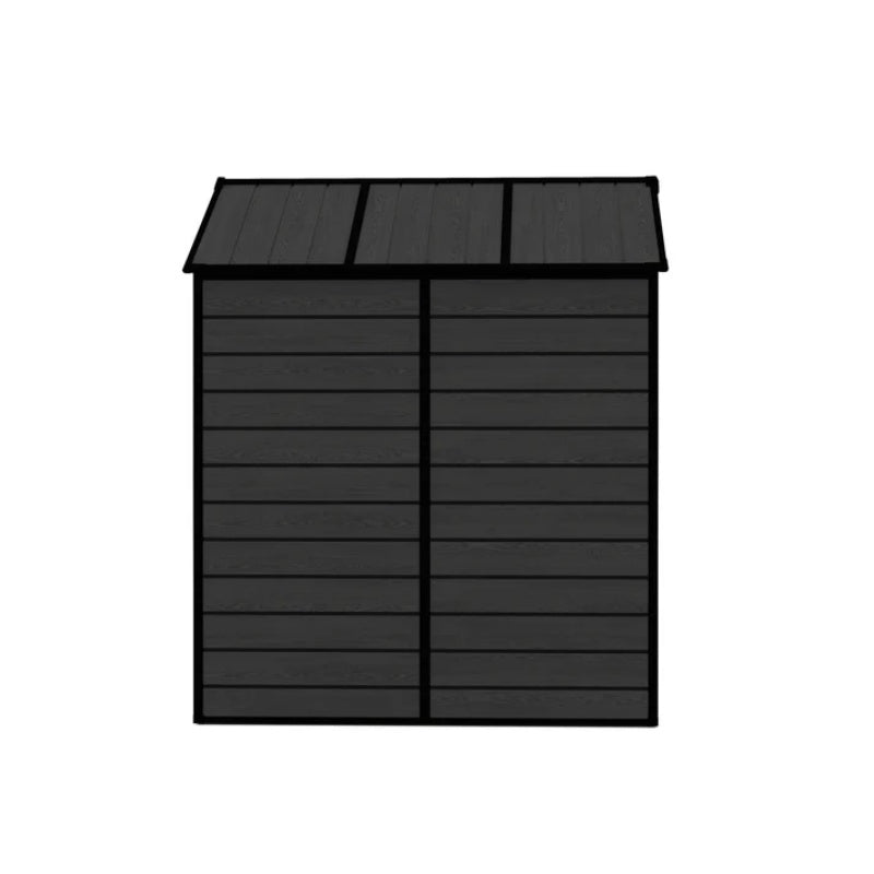 Campcraft 6*6ft resin storage shed, high quality pp material, strong structure, waterproof, rust and UV proof, large storage space, 12mm thick pp board, HD window lighting Black wood grain color-海智集-Default-