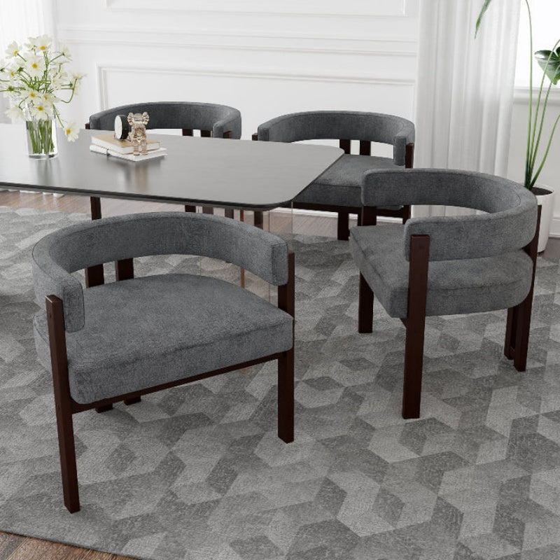 Modern Accent Chair Teddy Upholstered Armchair with Open Back 3 Legs Barrel Dining Chair Comfy Side Chair Set of 2 Gray-海智集-Default-