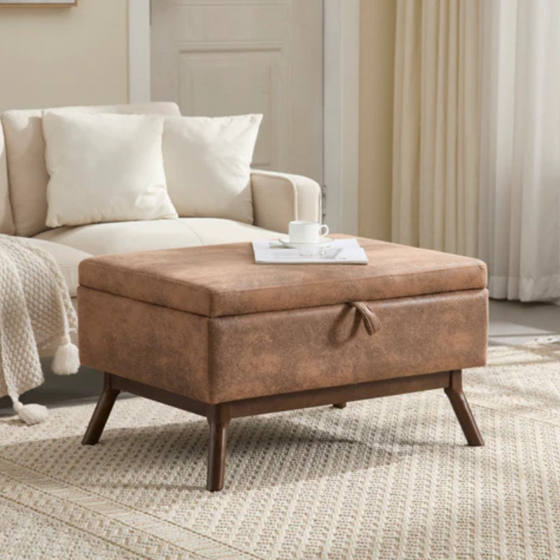 Mid-century modern square coffee table storage bench, assembled, suitable for living room, entryway and family room, used as a coffee table, stirrups, shoe bench-海智集-Default-