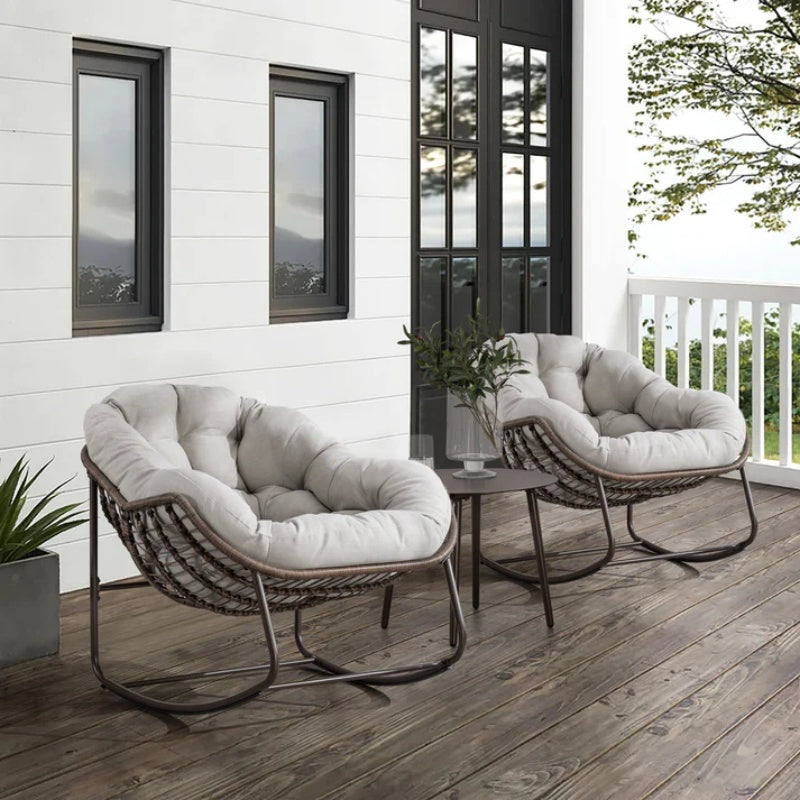 Outdoor Rattan Rocking Chair,Padded Cushion Rocker Recliner Chair Outdoor for Front Porch, Living Room, Patio, Garden, Beige-海智集-Default-