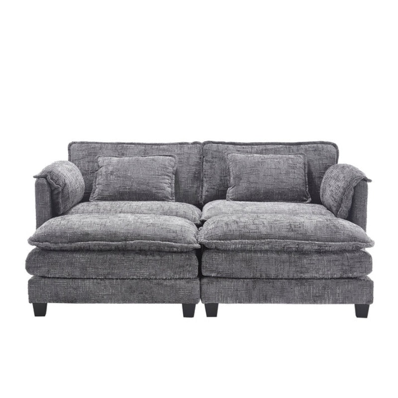UNITED WE WIN Chenille fabric, solid construction, the overall structure of the sofa is stable, detachable armrests, two foot stools and two-seat sofa with side pockets-海智集-Default-