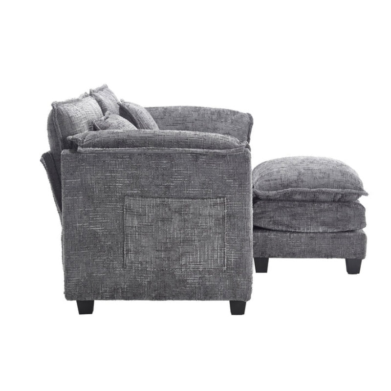 UNITED WE WIN Chenille fabric, solid construction, the overall structure of the sofa is stable, detachable armrests, two foot stools and two-seat sofa with side pockets-海智集-Default-