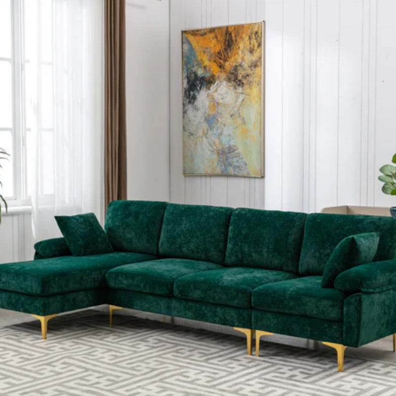 COOLMORE U-shape sectional sofa with Ottoman , Reversible Sofa Couch for Living Room,Spacious Furniture,Durable Couch Removable and machine washable cover (Emerald Velvet)-海智集-Default-