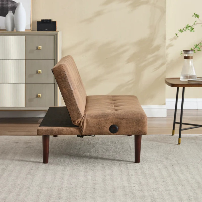 Foldable Fashion Sofa Bed High End Flannel Fabric Back Adjustable Sofa Recliner Futon, Modern Fashion Sofa with Charging Port, Suitable for Living Room Bedroom Office (Coffee color)-海智集-Default-