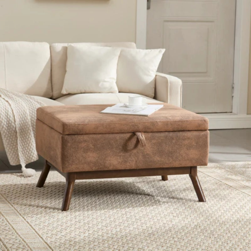 Mid-century modern square coffee table storage bench, assembled, suitable for living room, entryway and family room, used as a coffee table, stirrups, shoe bench-海智集-Default-