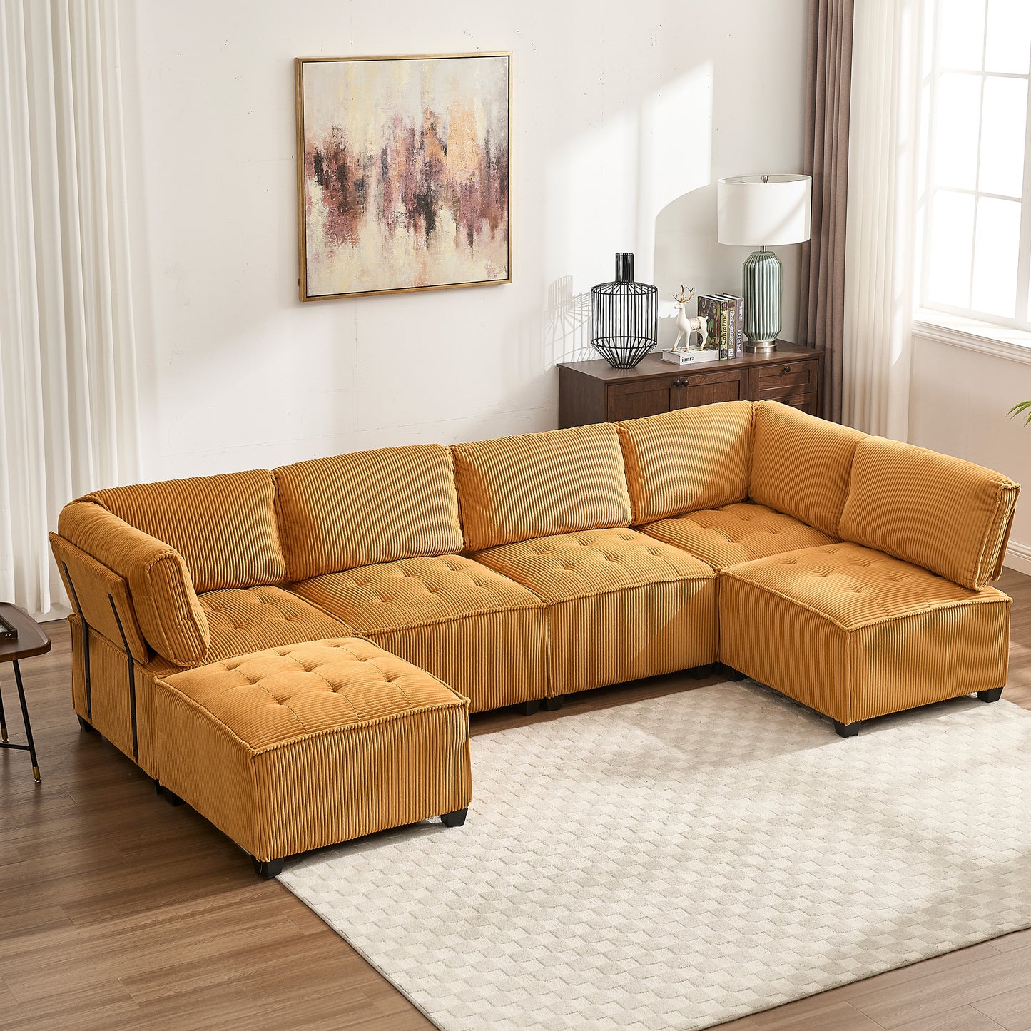 UNITED WE WIN Modular Sectional Sofa U Shaped Modular Couch with Reversible Chaise Modular Sofa Sectional Couch,6- Seat Convertible Sofa,Fit for Living Room-海智集-Default-