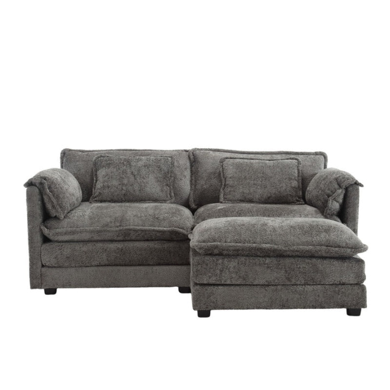 UNITED WE WIN Chenille fabric, removable armrests with side pockets, high density sponge filling, oversized double sofa with footstool-海智集-Default-
