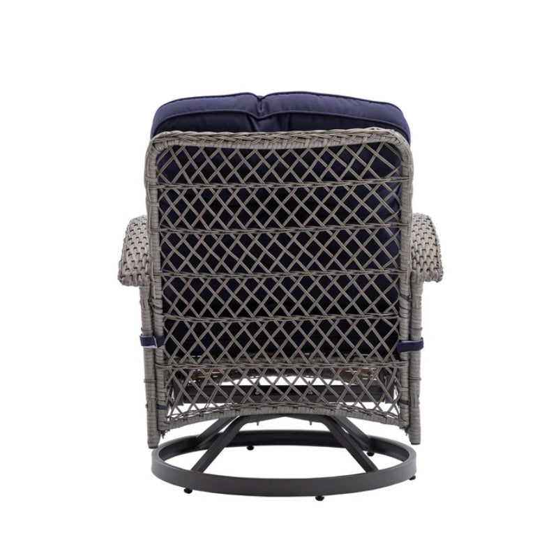 3 Pieces Outdoor Swivel Rocker Patio Chairs, 360 Degree Rocking Patio Conversation Set with Thickened Cushions and Glass Coffee Table for Backyard, Navy blue-海智集-Default-