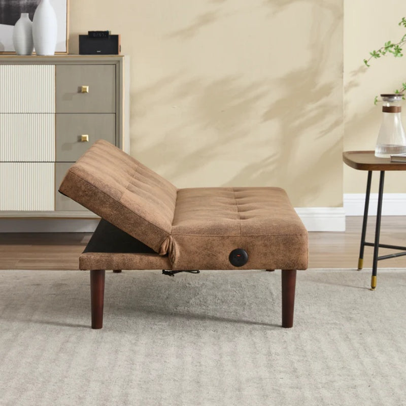 Foldable Fashion Sofa Bed High End Flannel Fabric Back Adjustable Sofa Recliner Futon, Modern Fashion Sofa with Charging Port, Suitable for Living Room Bedroom Office (Coffee color)-海智集-Default-