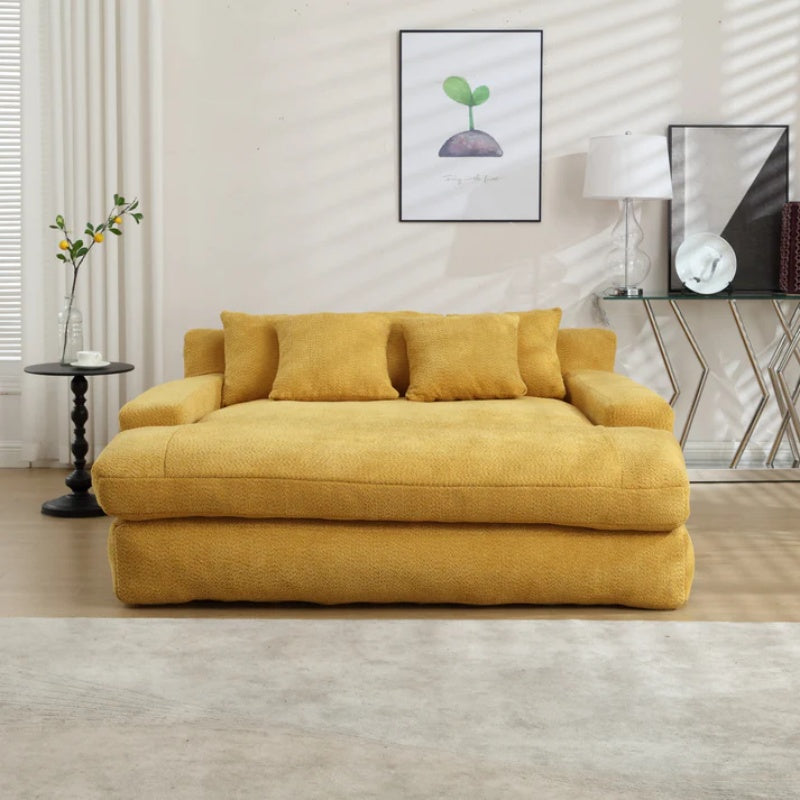 COOLMORE Chenille 2-seater lazy sofa With 5 back pillows,Comfy Sofa- Deep Seat Couch for Living Room,Club (Mustard yellow)-海智集-Default-