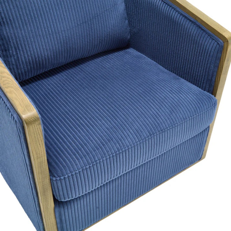 Navy Corduroy Swivel Barrel Chair, Comfortable Accent Sofa with 360 Degree Swivel for Living Room, Nursery, Office-海智集-Default-