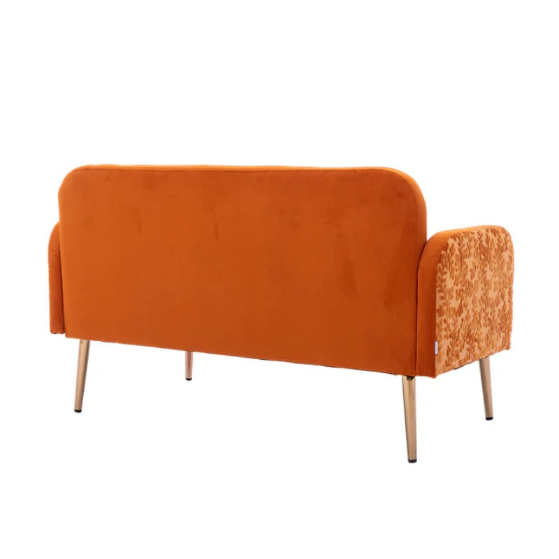 COOLMORE Modern Velvet Loveseat Sofa , Comfy Upholstered 2-Seater Sofa with Gold Metal Legs, Small Loveseat Accent Couch for Living Bedroom Leisure Areas (Orange Velvet)-海智集-Default-