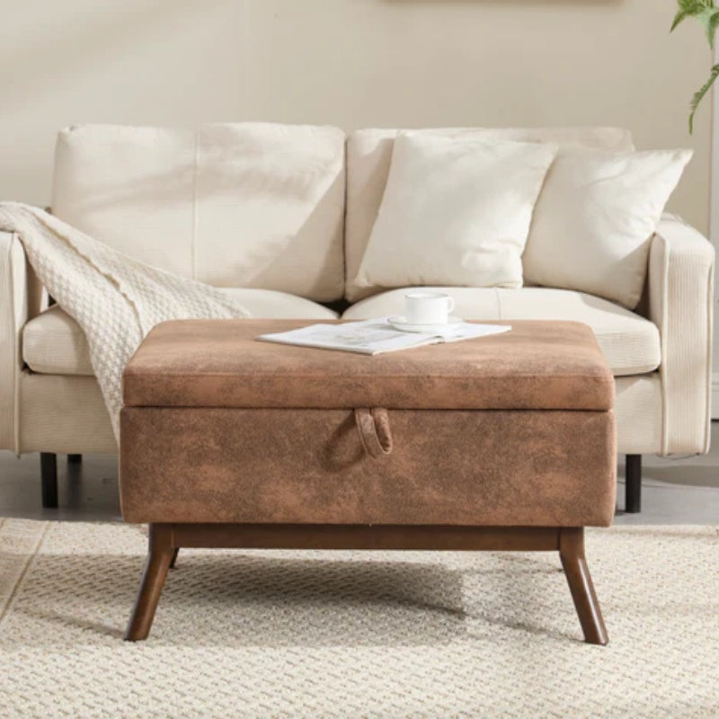 Mid-century modern square coffee table storage bench, assembled, suitable for living room, entryway and family room, used as a coffee table, stirrups, shoe bench-海智集-Default-