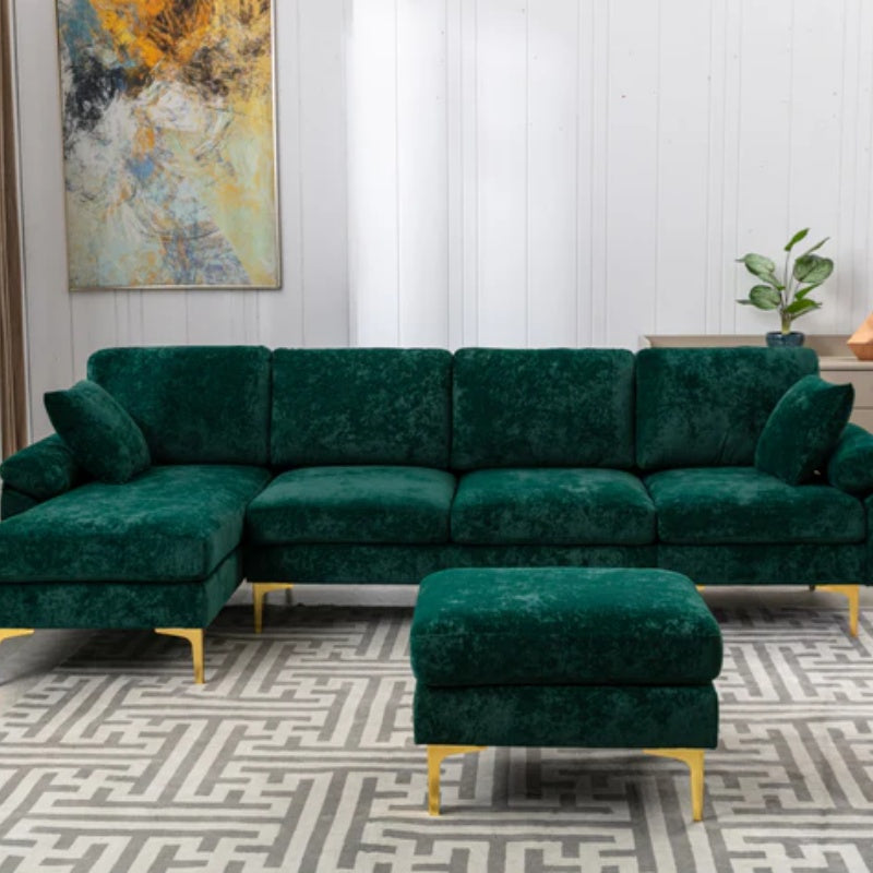 COOLMORE U-shape sectional sofa with Ottoman , Reversible Sofa Couch for Living Room,Spacious Furniture,Durable Couch Removable and machine washable cover (Emerald Velvet)-海智集-Default-