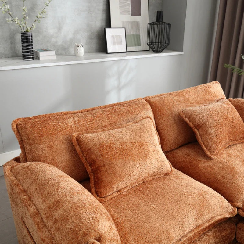 UNITED WE WIN Chenille fabric, solid construction, the overall structure of the sofa is stable, detachable armrests, two foot stools and two-seat sofa with side pockets-海智集-Default-