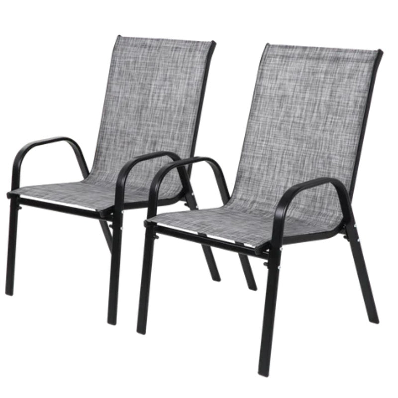 2 Piece Patio Chairs, Outdoor Camping Chairs with Breathable Textilene Fabric, Set of 2 Garden Chairs with Armrest High Backrest for Garden Patio Pool Beach Yard Space Saving ( Grey)-海智集-Default-