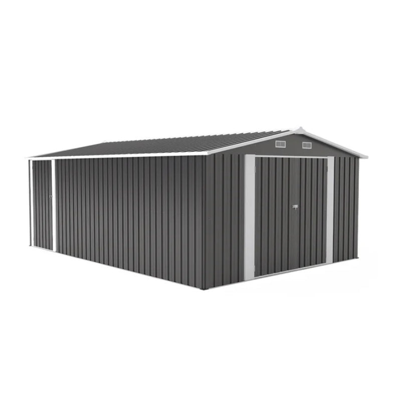 Campcraft Outdoor Storage Shed 10×14 FT with 3 Lockable Doors,Utility Tool Shed Metal Storage Garden Sheds Frame and 4 Vents,for Backyard,Patio,Lawn,dark Grey-海智集-Default-