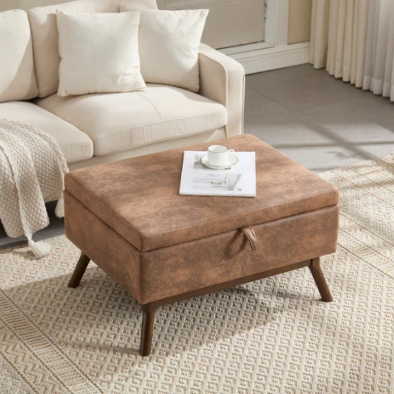 Mid-century modern square coffee table storage bench, assembled, suitable for living room, entryway and family room, used as a coffee table, stirrups, shoe bench-海智集-Default-